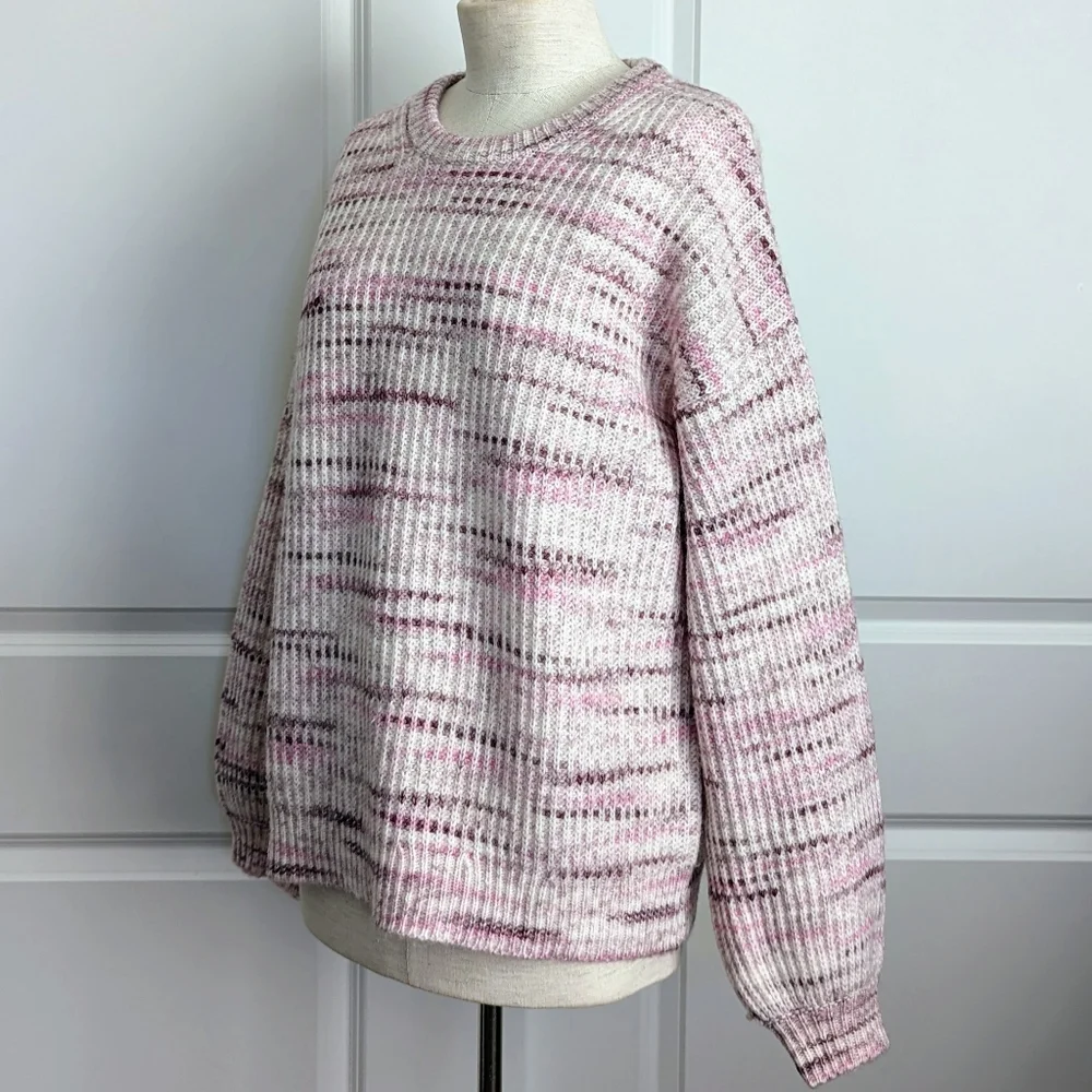 Splendid Sweater Wool Blend Chunky Knit Space Dye Oversized Black Cherry M NWT - Picture 8 of 10